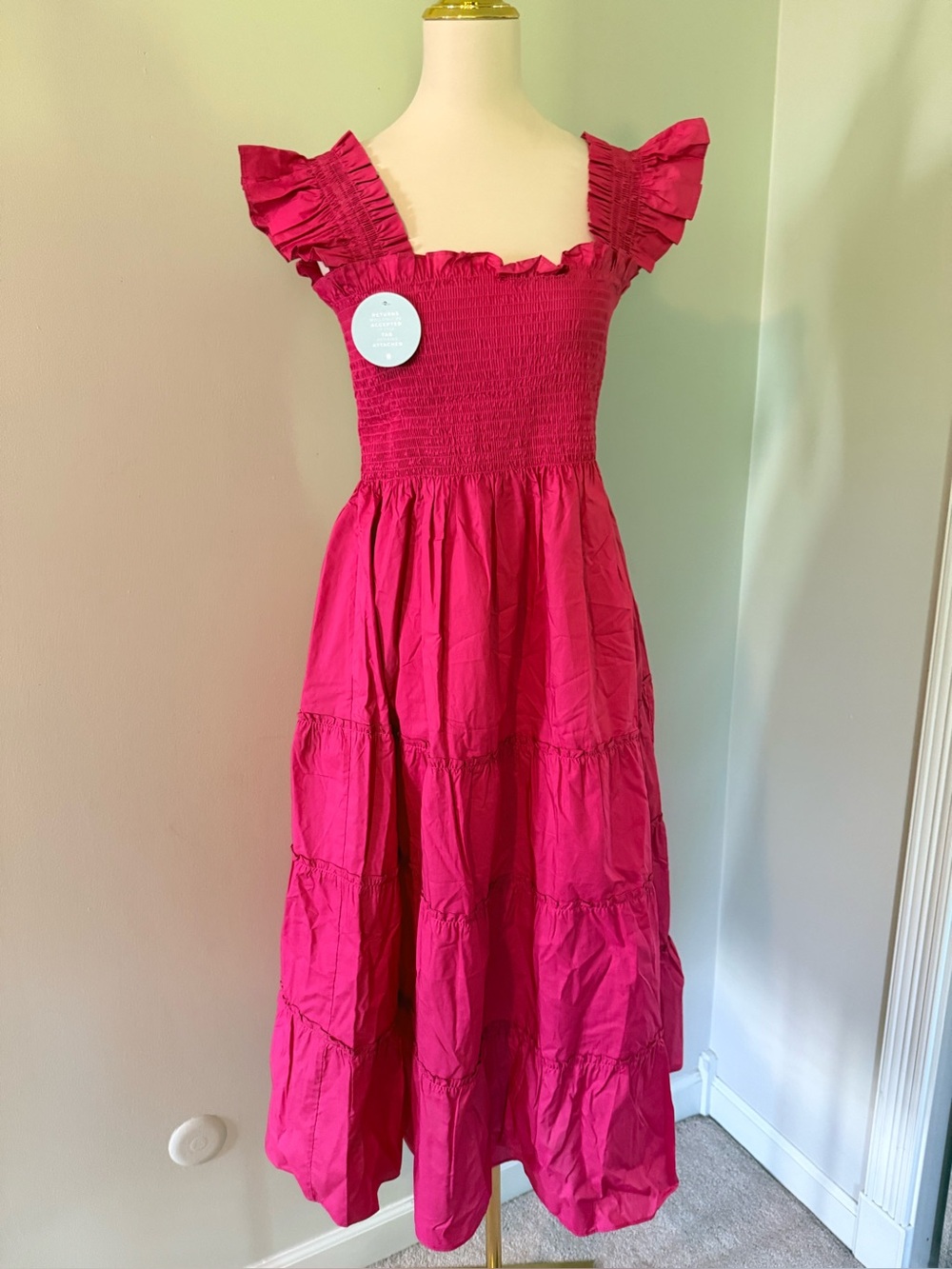 Hill House Home Ellie Nap Dress Fuchsia Pink Smocked Tiered Midi Dress NWT XL